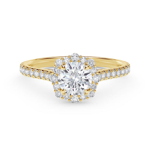 Center of My Universe® Floral Halo Engagement Ring with Diamond Band