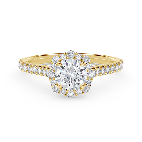Center of My Universe® Floral Halo Engagement Ring with Diamond Band